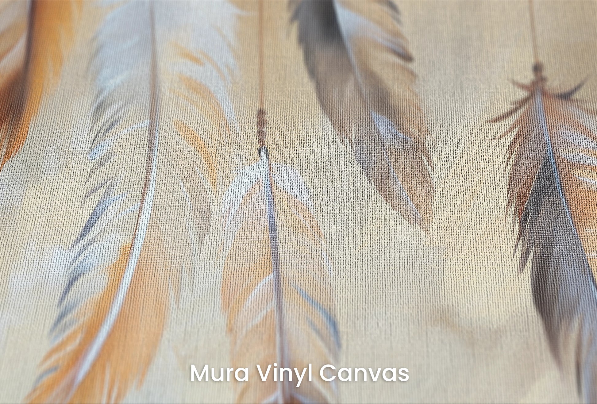 Zbliżenie na artystyczną fototapetę o nazwie Golden Feathers na podłożu Mura Vinyl Canvas - faktura naturalnego płótna.