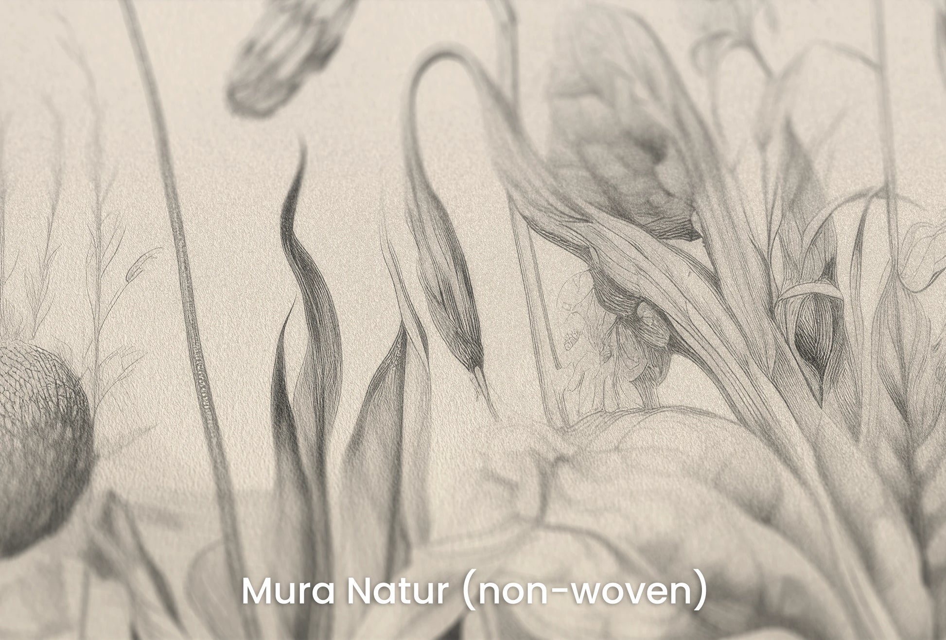 Zbliżenie na artystyczną fototapetę o nazwie Poppy Field Sketch na podłożu Mura Natur (non-woven) - naturalne i ekologiczne podłoże.