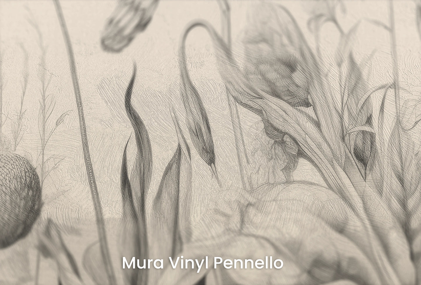 Zbliżenie na artystyczną fototapetę o nazwie Poppy Field Sketch na podłożu Mura Vinyl Pennello - faktura pociągnięć pędzla malarskiego.
