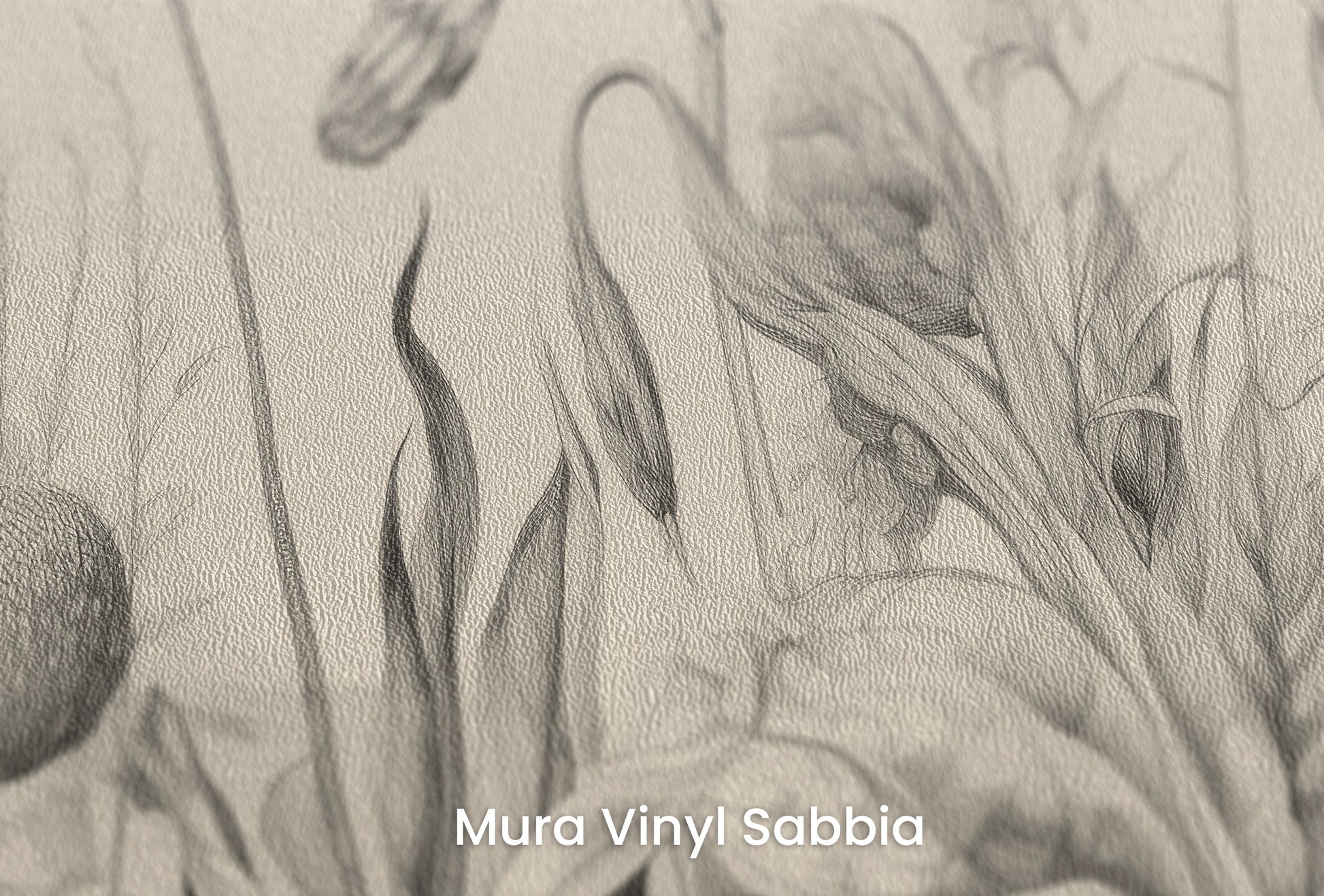 Zbliżenie na artystyczną fototapetę o nazwie Poppy Field Sketch na podłożu Mura Vinyl Sabbia struktura grubego ziarna piasku.