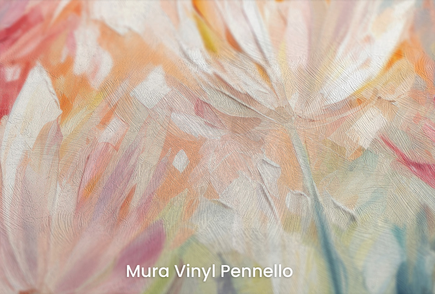 Zbliżenie na artystyczną fototapetę o nazwie Radiant Petal Fusion na podłożu Mura Vinyl Pennello - faktura pociągnięć pędzla malarskiego.