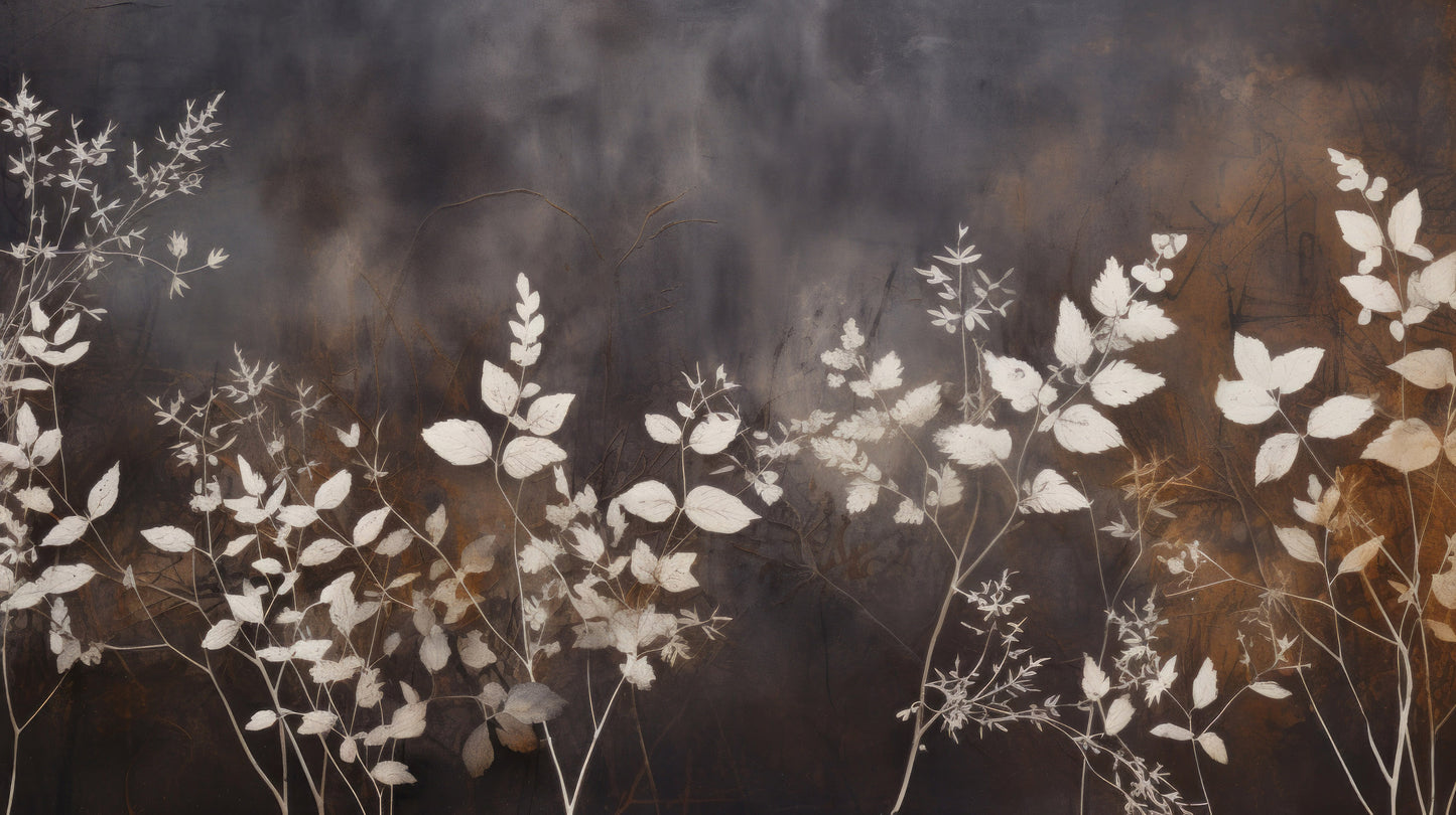 Prezentacja całego wzoru fototapety o nazwie Misty Floral Contrast