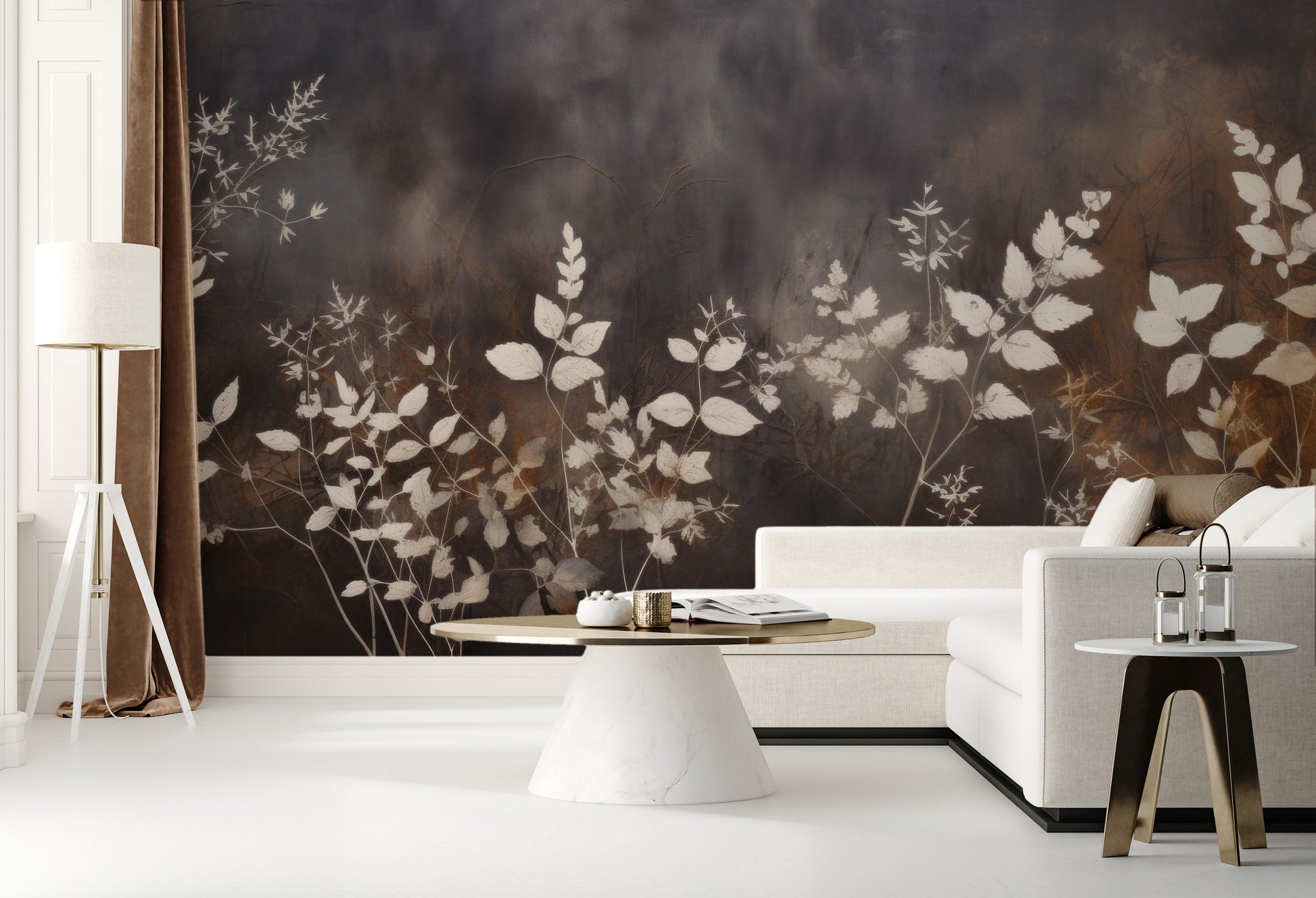 Fototapeta malowana o nazwie Misty Floral Contrast pokazana w aranżacji wnętrza.