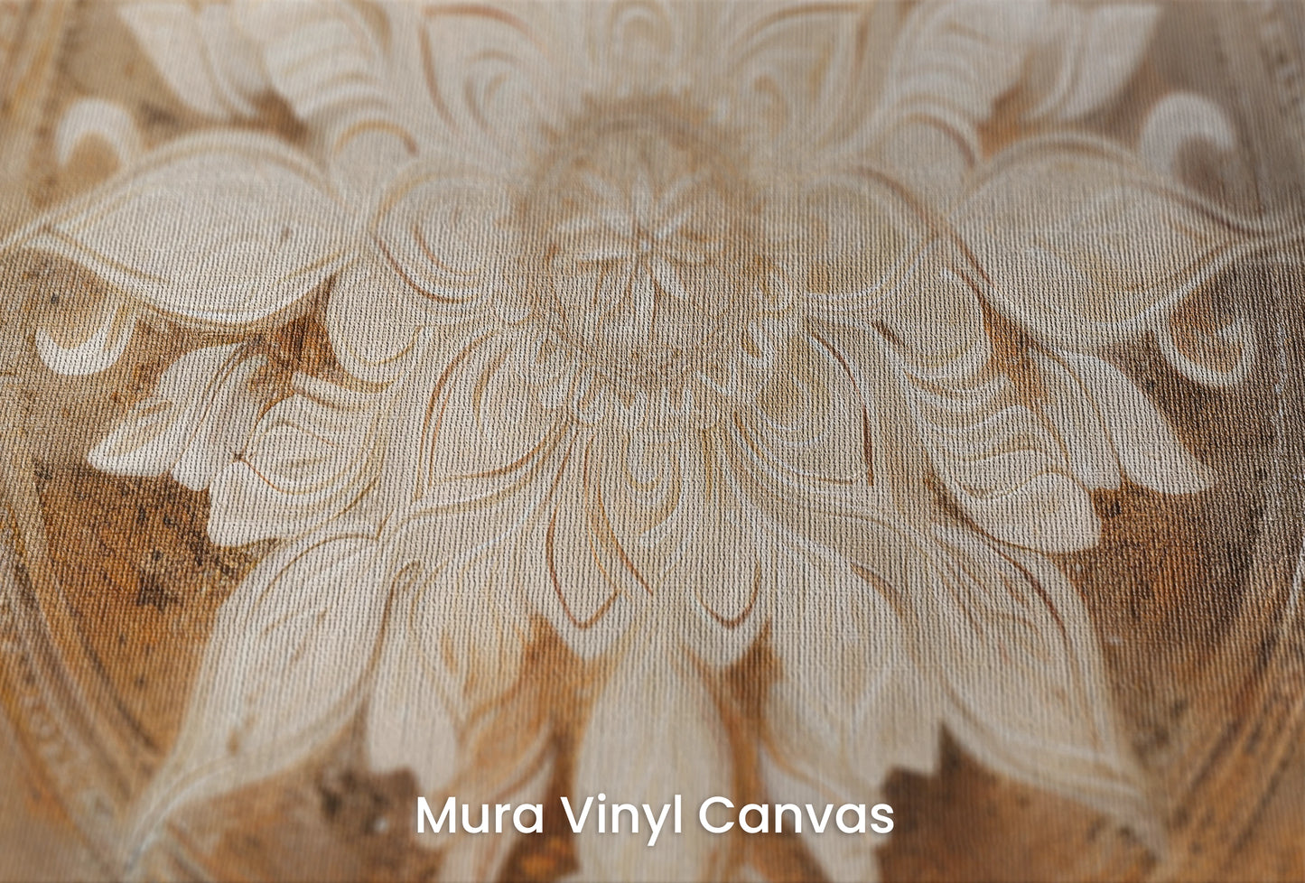 Zbliżenie na artystyczną fototapetę o nazwie Ancient Shield na podłożu Mura Vinyl Canvas - faktura naturalnego płótna.