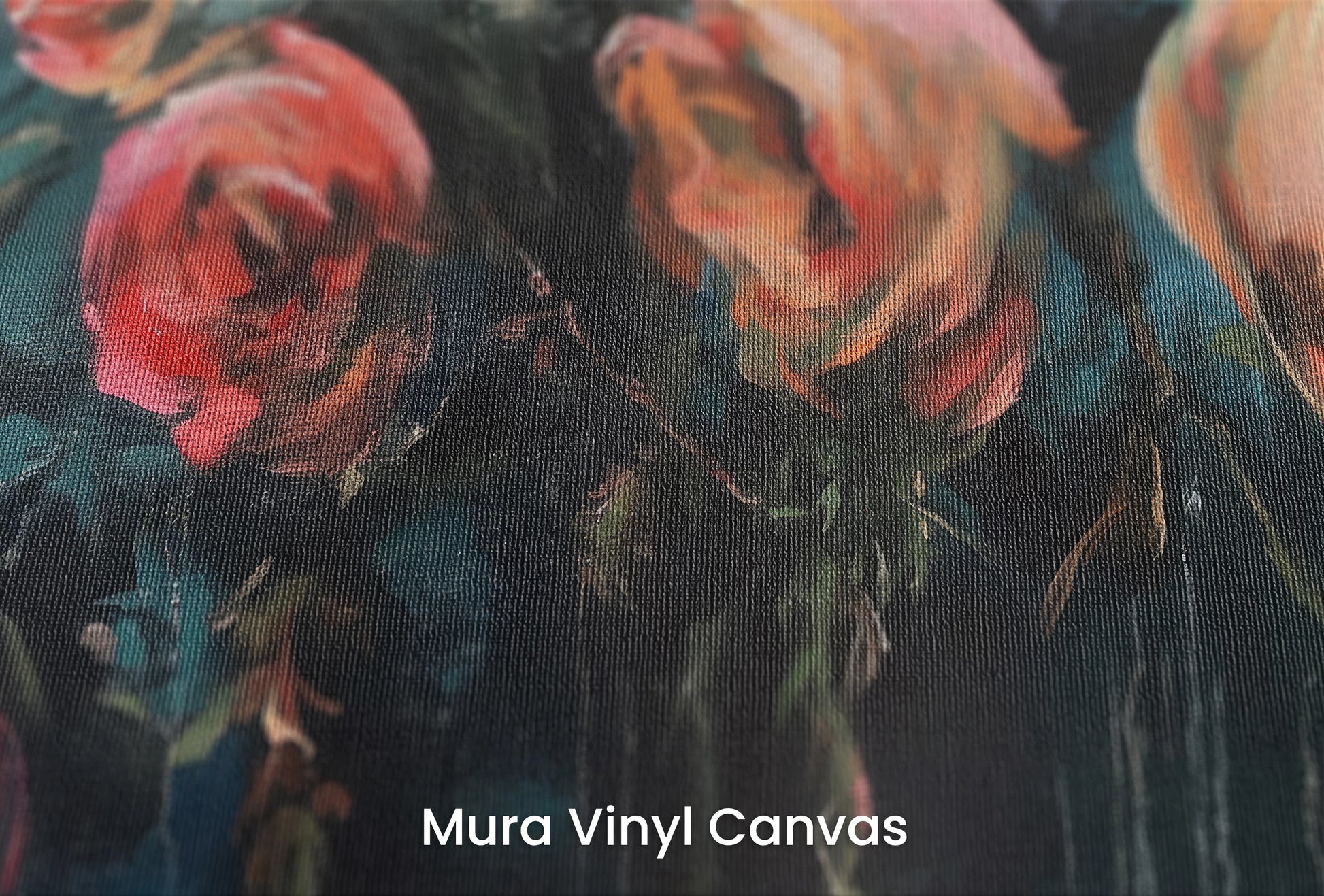 Zbliżenie na artystyczną fototapetę o nazwie Crimson Tide na podłożu Mura Vinyl Canvas - faktura naturalnego płótna.