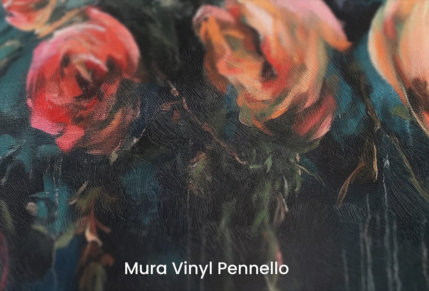 Zbliżenie na artystyczną fototapetę o nazwie Crimson Tide na podłożu Mura Vinyl Pennello - faktura pociągnięć pędzla malarskiego.