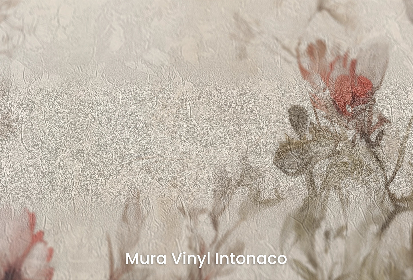 Zbliżenie na artystyczną fototapetę o nazwie Elegant Whisper na podłożu Mura Vinyl Intonaco - struktura tartego tynku.