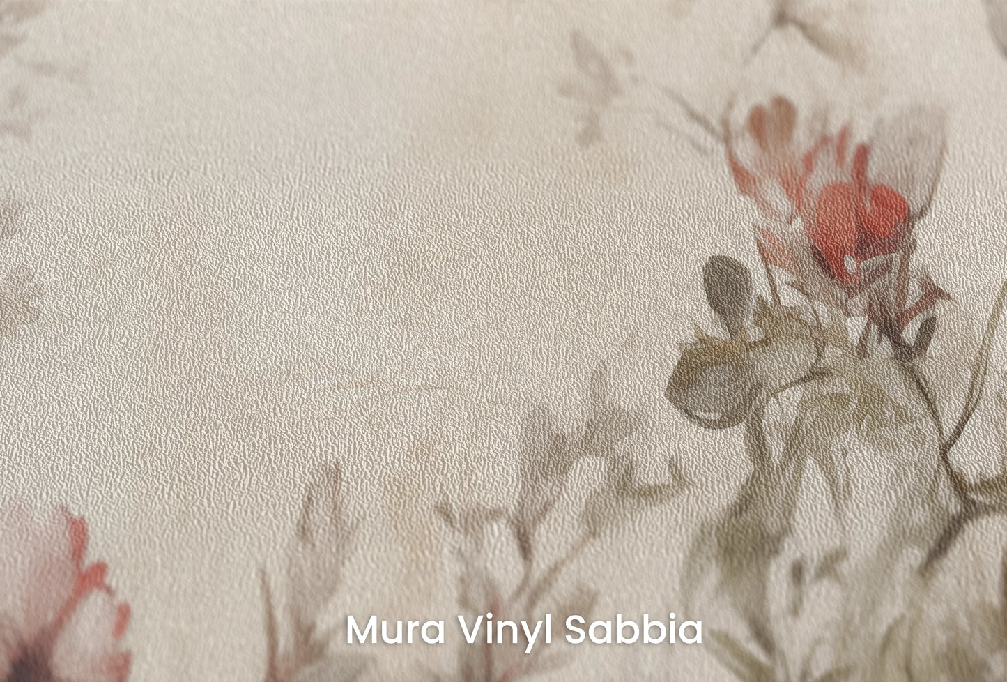 Zbliżenie na artystyczną fototapetę o nazwie Elegant Whisper na podłożu Mura Vinyl Sabbia struktura grubego ziarna piasku.