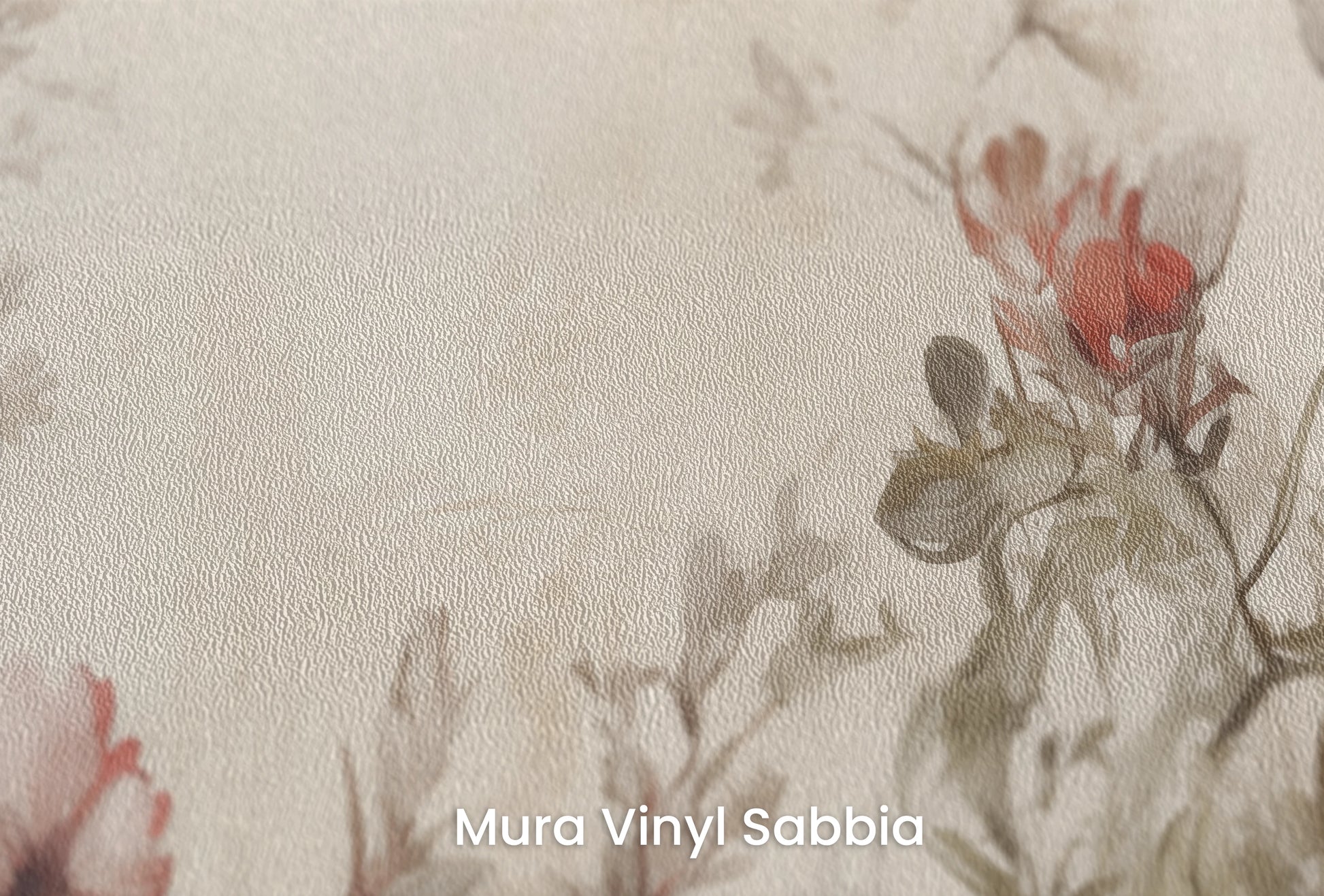 Zbliżenie na artystyczną fototapetę o nazwie Elegant Whisper na podłożu Mura Vinyl Sabbia struktura grubego ziarna piasku.