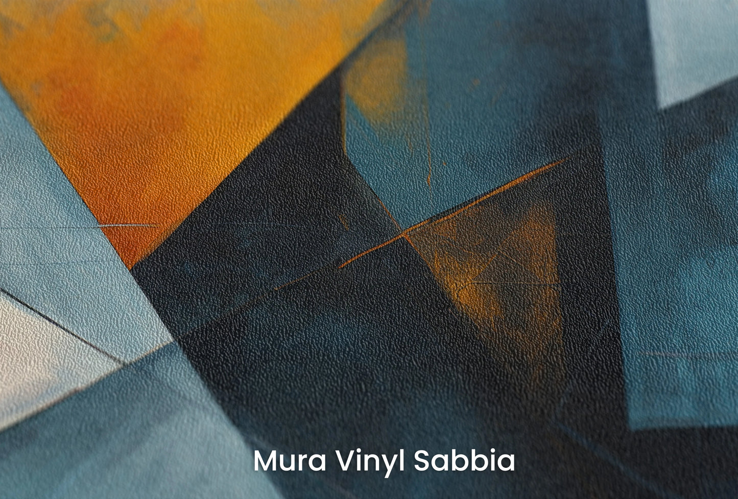 Zbliżenie na artystyczną fototapetę o nazwie Colorful Geometry #2 na podłożu Mura Vinyl Sabbia struktura grubego ziarna piasku.