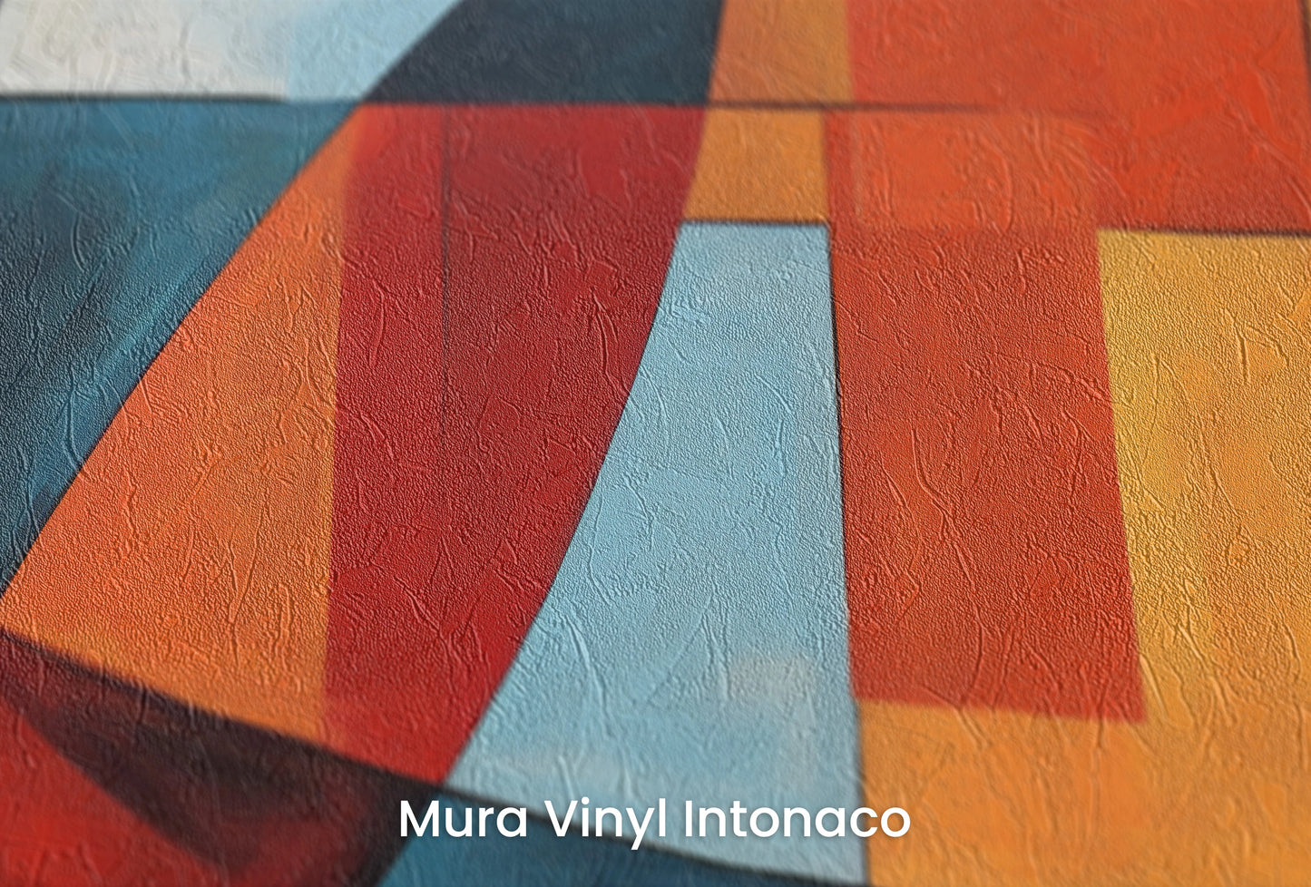 Zbliżenie na artystyczną fototapetę o nazwie Colorful Curves na podłożu Mura Vinyl Intonaco - struktura tartego tynku.