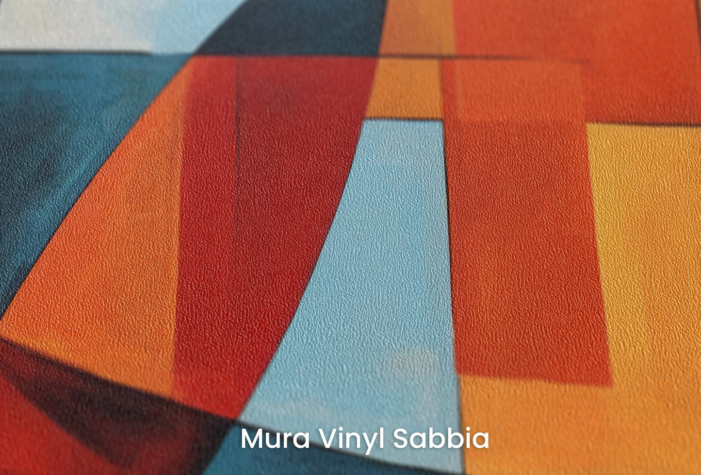 Zbliżenie na artystyczną fototapetę o nazwie Colorful Curves na podłożu Mura Vinyl Sabbia struktura grubego ziarna piasku.