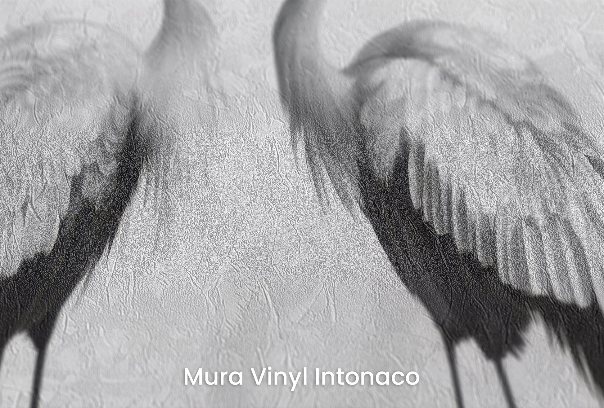 Zbliżenie na artystyczną fototapetę o nazwie Misty Blossom #2 na podłożu Mura Vinyl Intonaco - struktura tartego tynku.