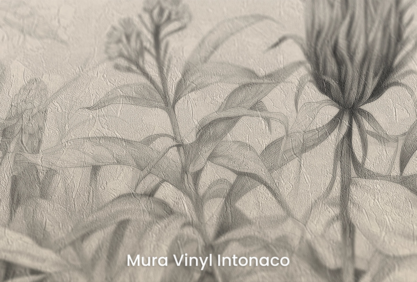 Zbliżenie na artystyczną fototapetę o nazwie Wild Blossoms na podłożu Mura Vinyl Intonaco - struktura tartego tynku.