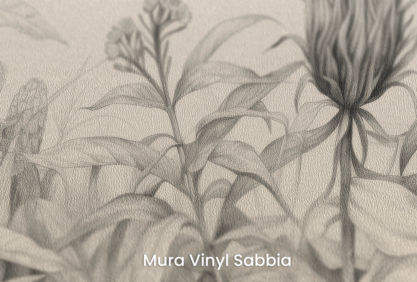 Zbliżenie na artystyczną fototapetę o nazwie Wild Blossoms na podłożu Mura Vinyl Sabbia struktura grubego ziarna piasku.