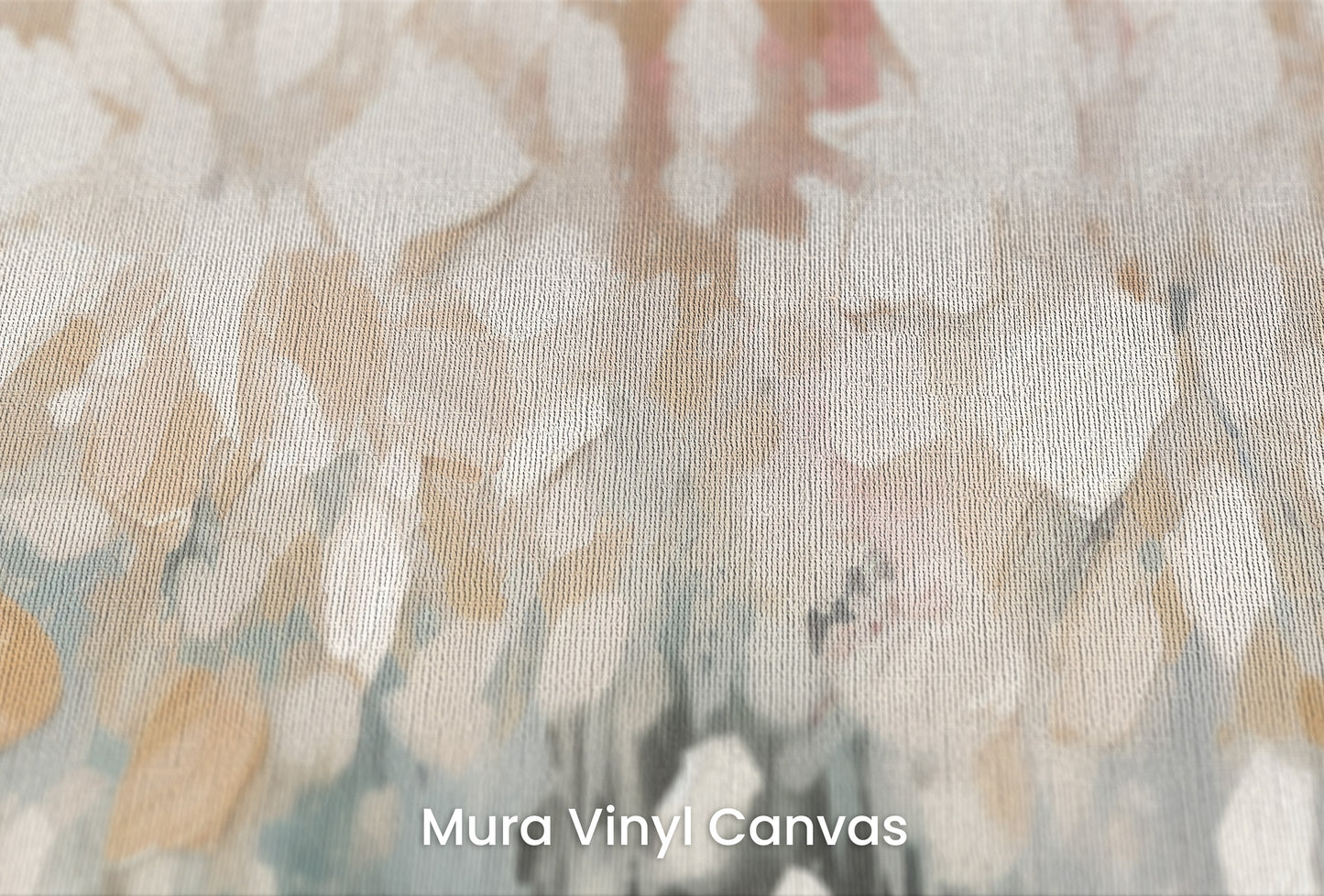 Zbliżenie na artystyczną fototapetę o nazwie Luminous Bloom Haze na podłożu Mura Vinyl Canvas - faktura naturalnego płótna.