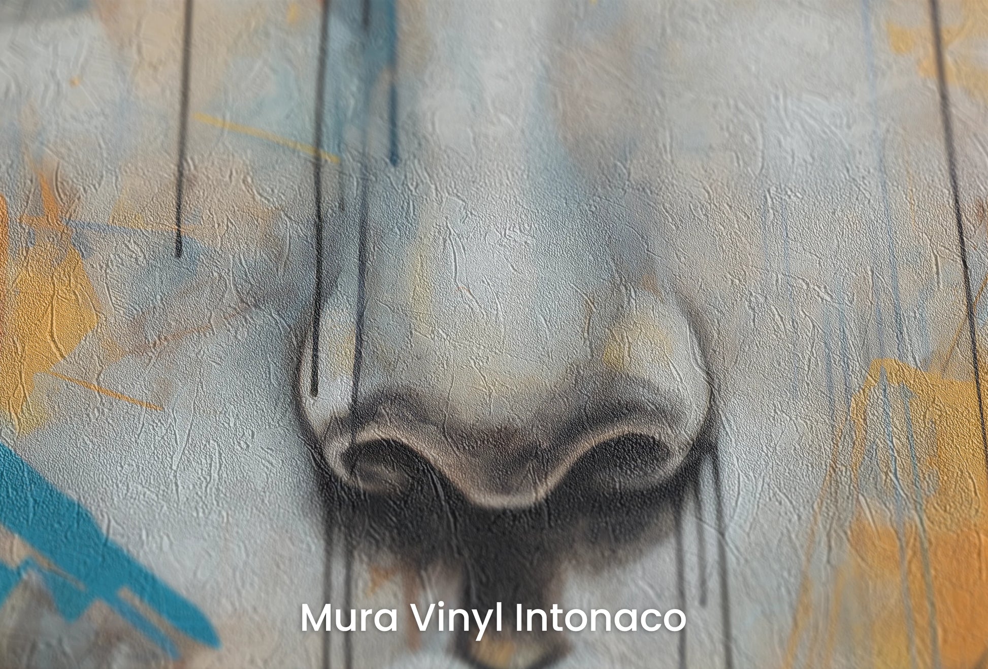 Zbliżenie na artystyczną fototapetę o nazwie Gaze of Times na podłożu Mura Vinyl Intonaco - struktura tartego tynku.