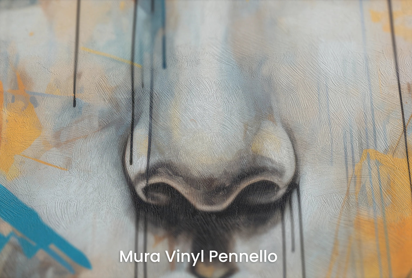 Zbliżenie na artystyczną fototapetę o nazwie Gaze of Times na podłożu Mura Vinyl Pennello - faktura pociągnięć pędzla malarskiego.