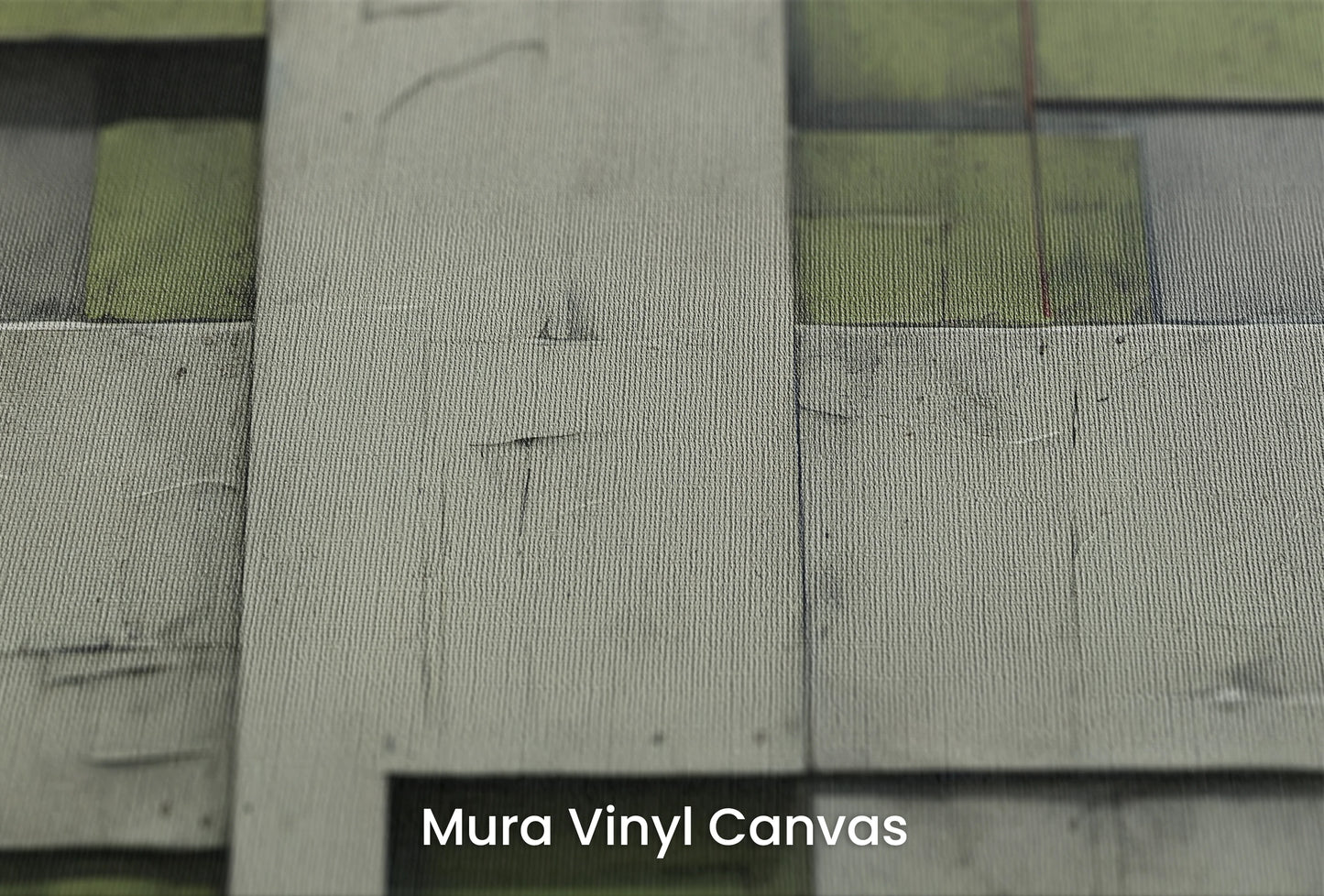 Zbliżenie na artystyczną fototapetę o nazwie Green Blocks na podłożu Mura Vinyl Canvas - faktura naturalnego płótna.
