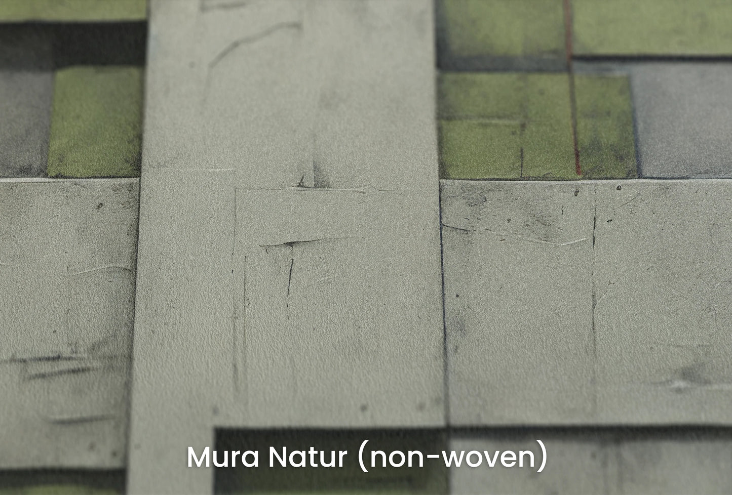 Zbliżenie na artystyczną fototapetę o nazwie Green Blocks na podłożu Mura Natur (non-woven) - naturalne i ekologiczne podłoże.