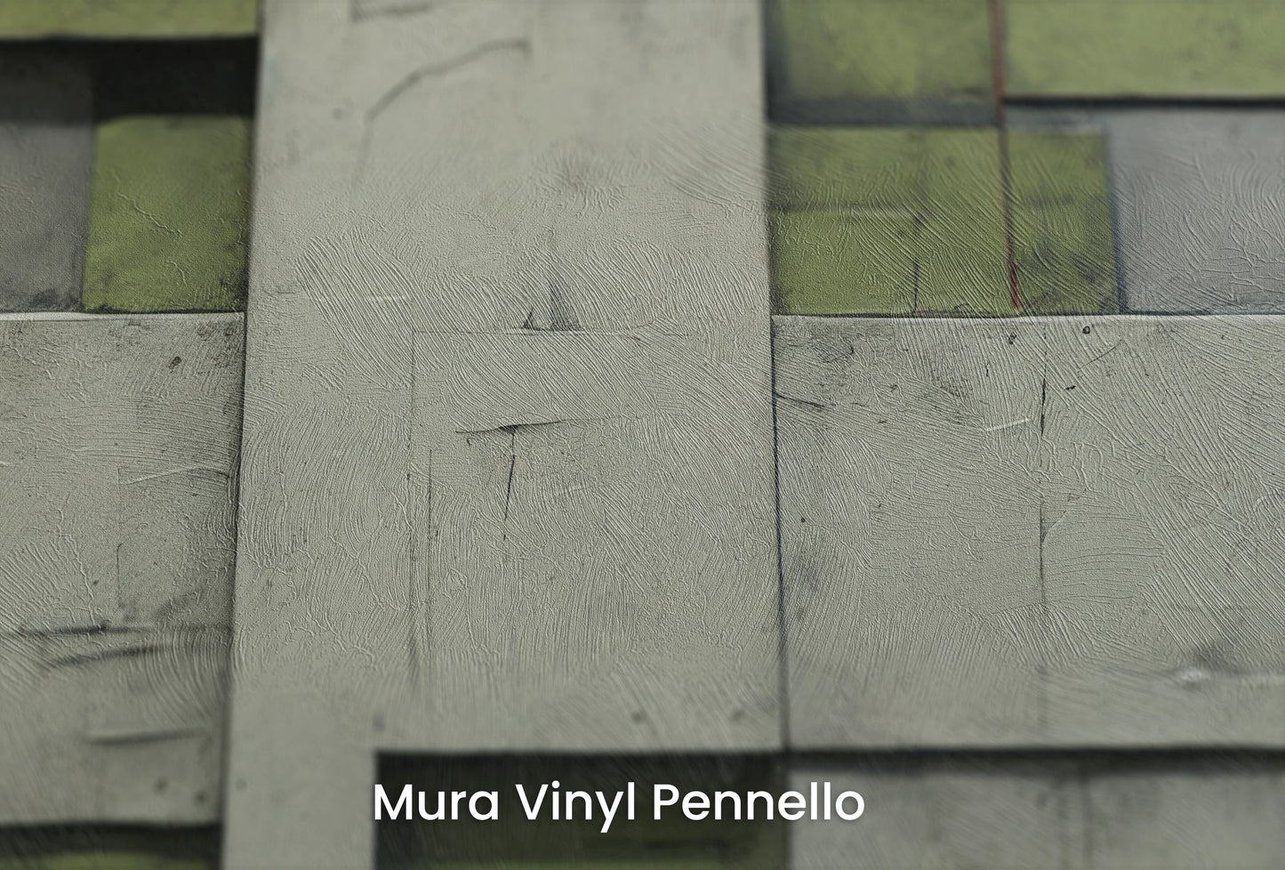 Zbliżenie na artystyczną fototapetę o nazwie Green Blocks na podłożu Mura Vinyl Pennello - faktura pociągnięć pędzla malarskiego.