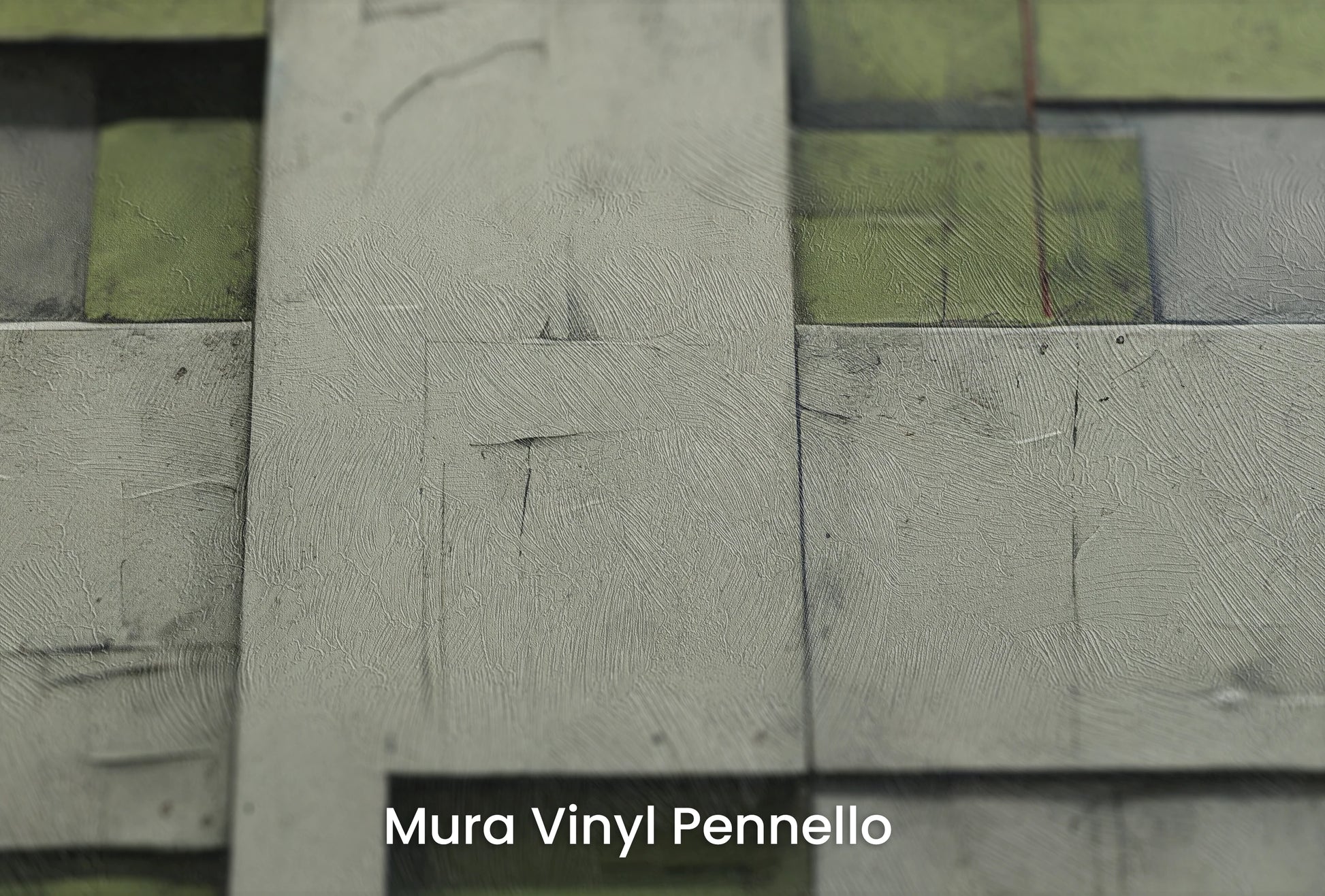 Zbliżenie na artystyczną fototapetę o nazwie Green Blocks na podłożu Mura Vinyl Pennello - faktura pociągnięć pędzla malarskiego.