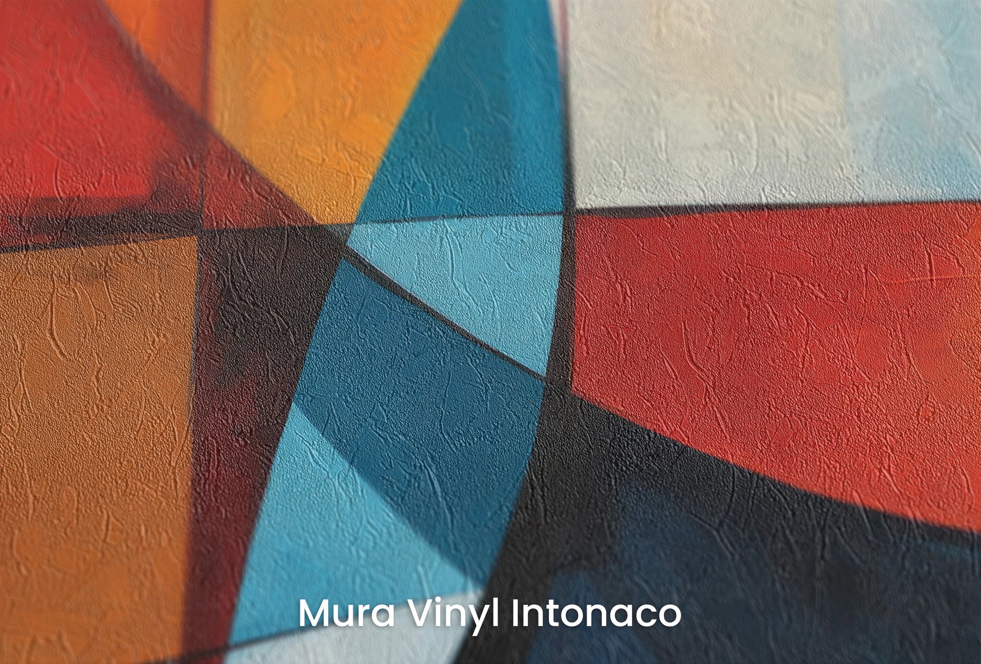 Zbliżenie na artystyczną fototapetę o nazwie Intersecting Orbits na podłożu Mura Vinyl Intonaco - struktura tartego tynku.