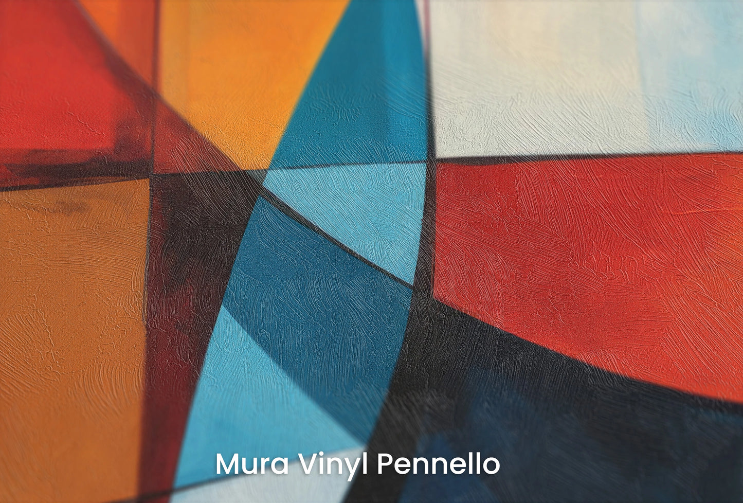Zbliżenie na artystyczną fototapetę o nazwie Intersecting Orbits na podłożu Mura Vinyl Pennello - faktura pociągnięć pędzla malarskiego.