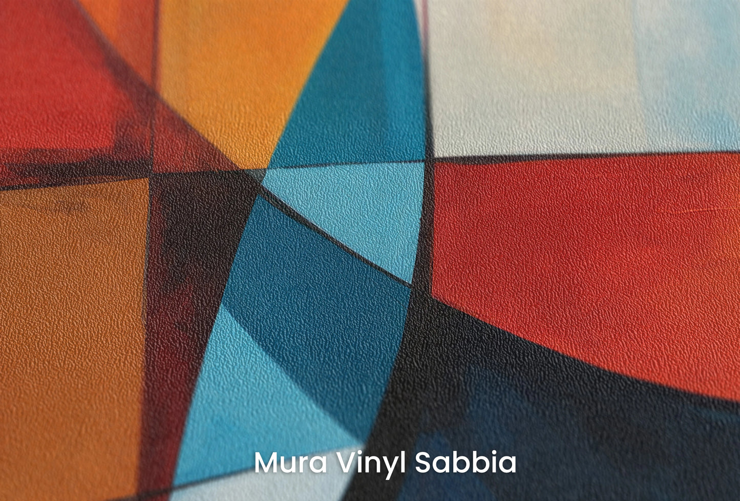 Zbliżenie na artystyczną fototapetę o nazwie Intersecting Orbits na podłożu Mura Vinyl Sabbia struktura grubego ziarna piasku.