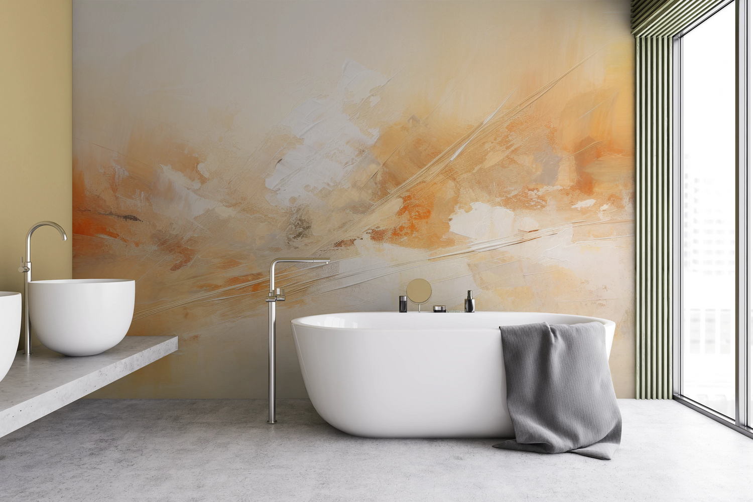 Wzór fototapety artystycznej o nazwie Sunrise Abstract pokazanej w aranżacji wnętrza.