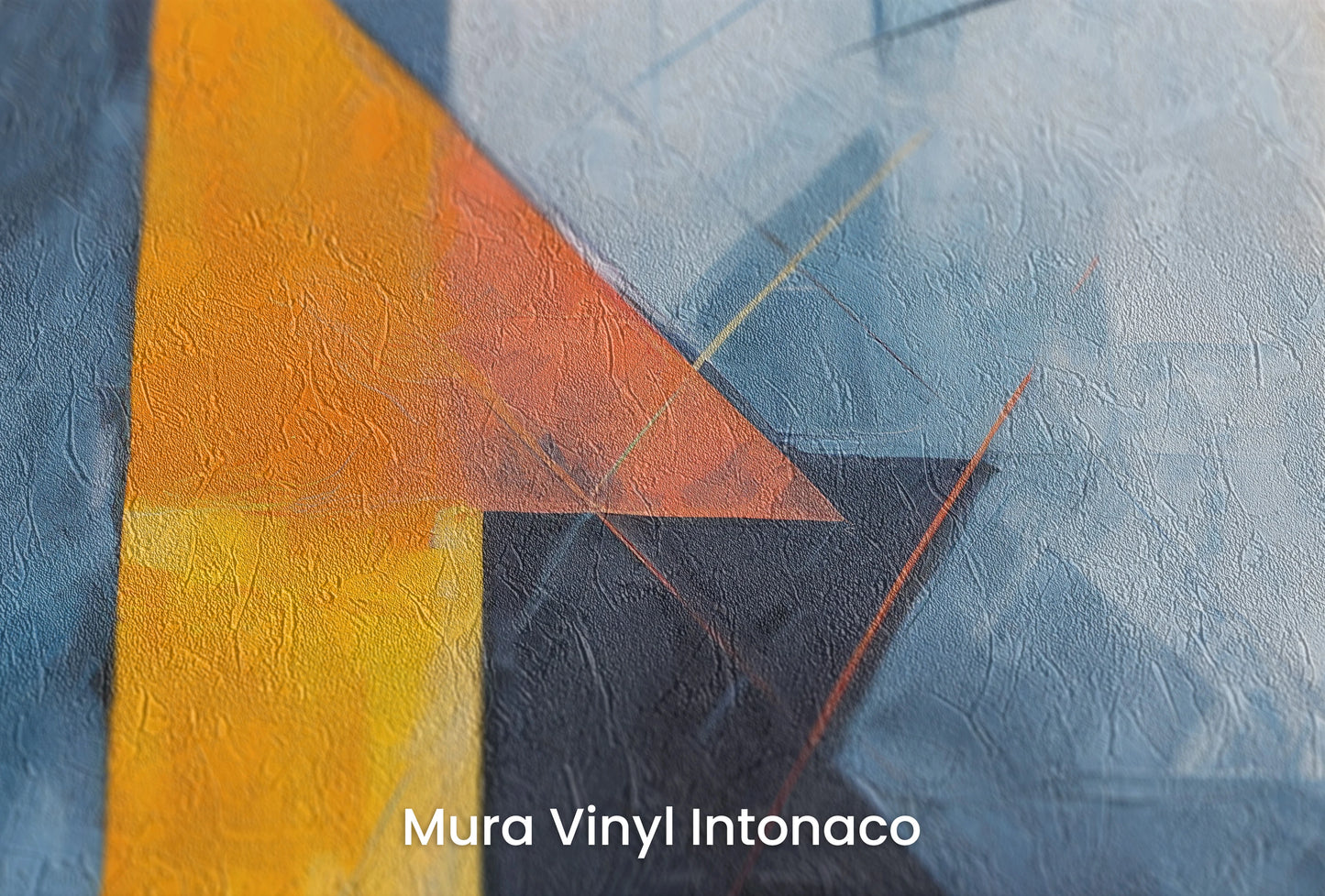 Zbliżenie na artystyczną fototapetę o nazwie Geometric Glow na podłożu Mura Vinyl Intonaco - struktura tartego tynku.
