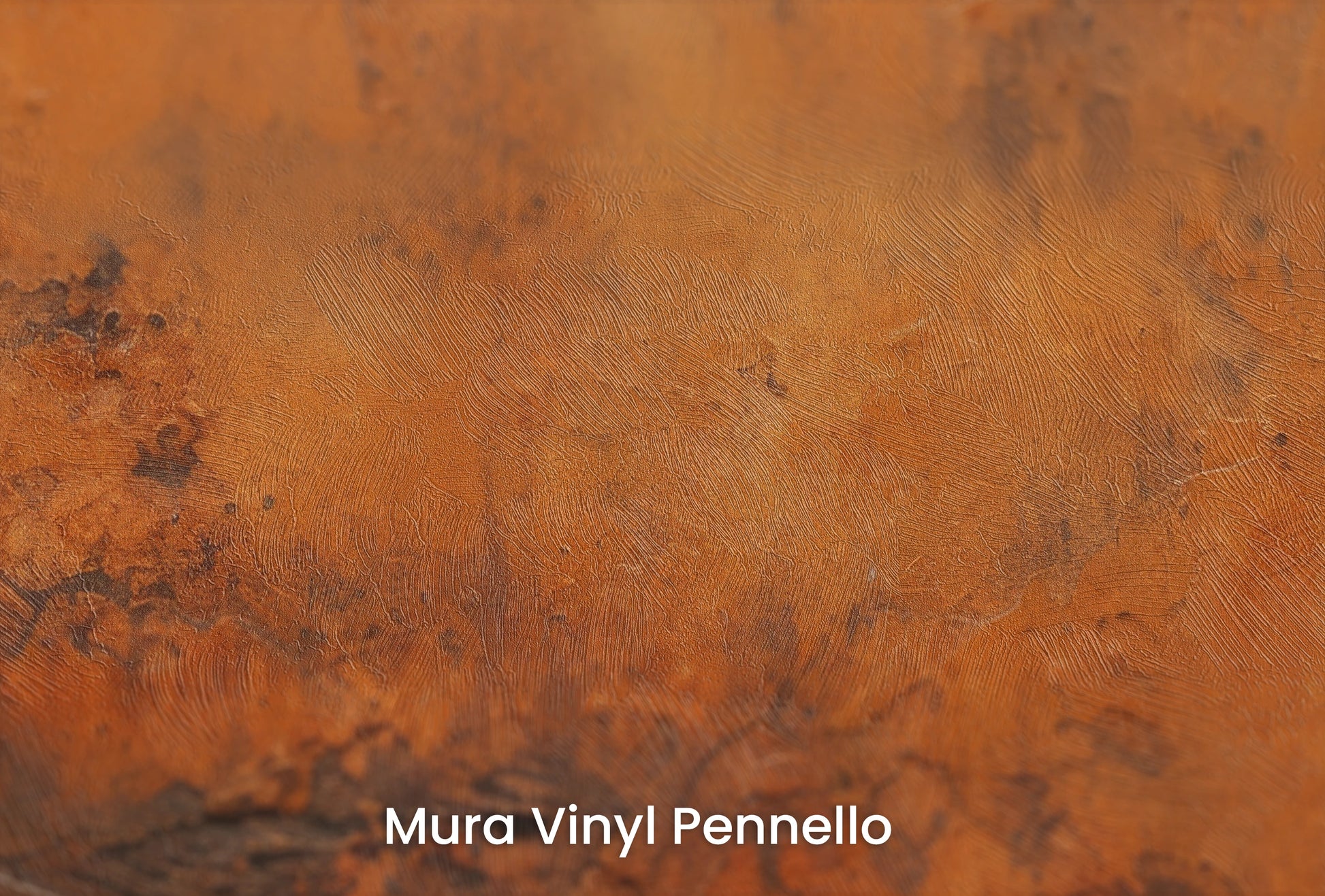 Zbliżenie na artystyczną fototapetę o nazwie Rustic Copper na podłożu Mura Vinyl Pennello - faktura pociągnięć pędzla malarskiego.