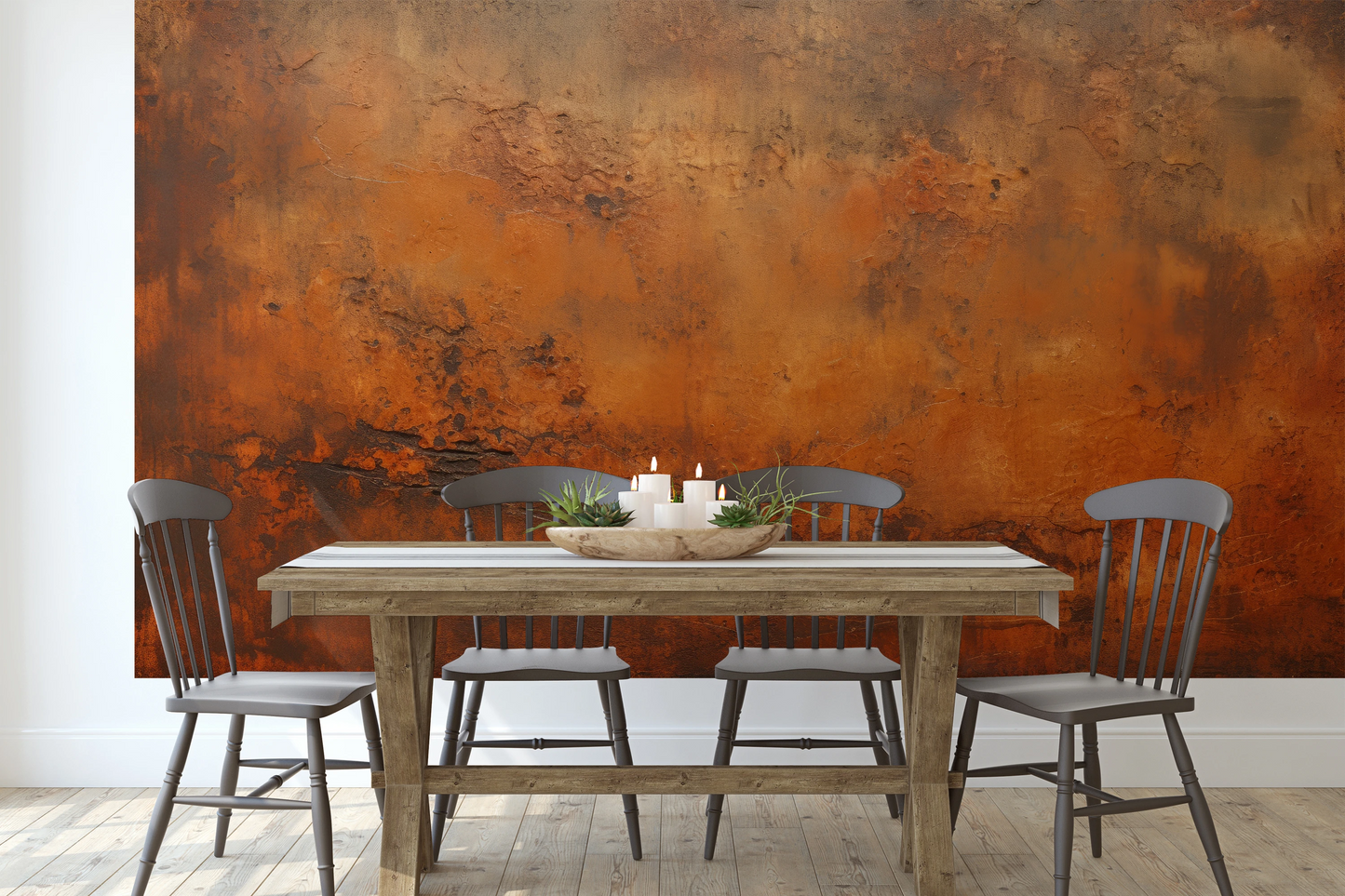 Wzór fototapety artystycznej o nazwie Rustic Copper pokazanej w aranżacji wnętrza.