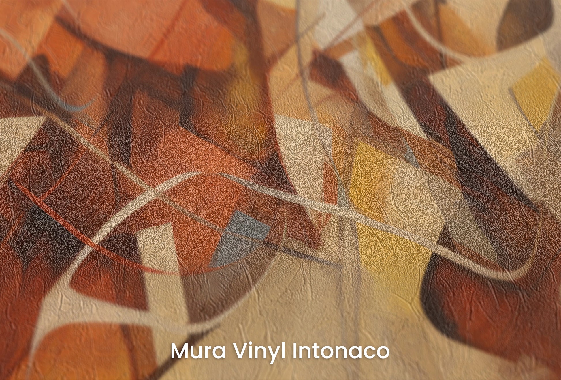 Zbliżenie na artystyczną fototapetę o nazwie Amber Swirl na podłożu Mura Vinyl Intonaco - struktura tartego tynku.