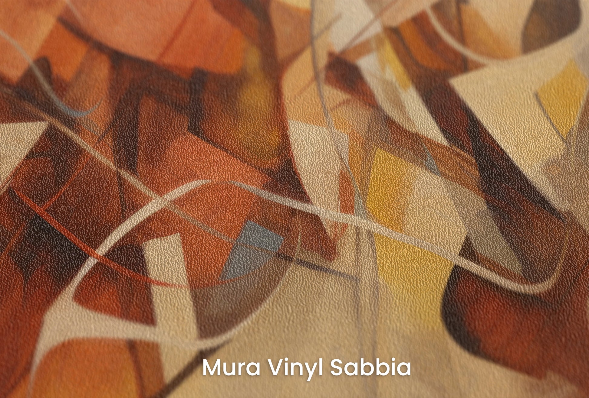 Zbliżenie na artystyczną fototapetę o nazwie Amber Swirl na podłożu Mura Vinyl Sabbia struktura grubego ziarna piasku.