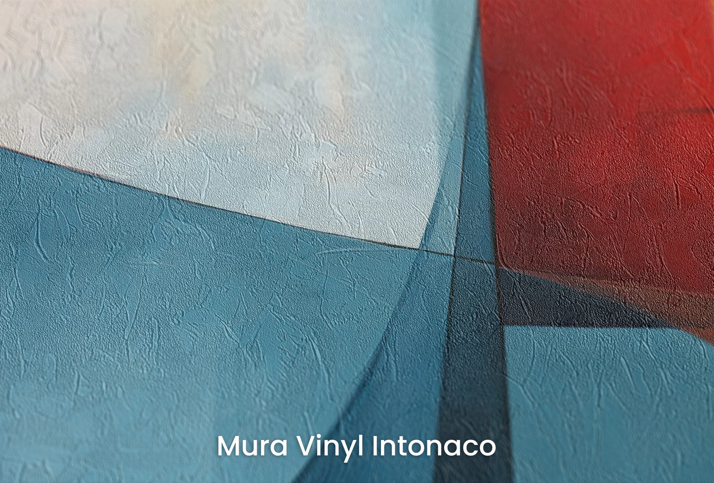Zbliżenie na artystyczną fototapetę o nazwie Geometric Intersection na podłożu Mura Vinyl Intonaco - struktura tartego tynku.
