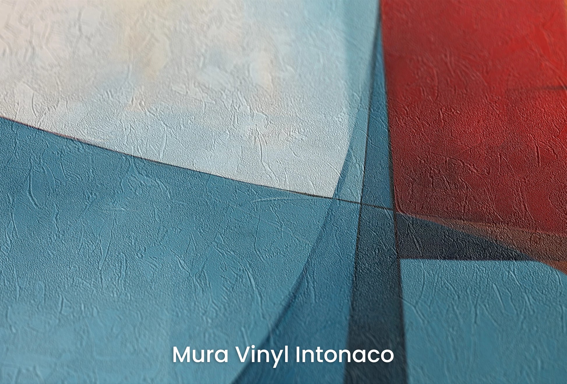 Zbliżenie na artystyczną fototapetę o nazwie Geometric Intersection na podłożu Mura Vinyl Intonaco - struktura tartego tynku.