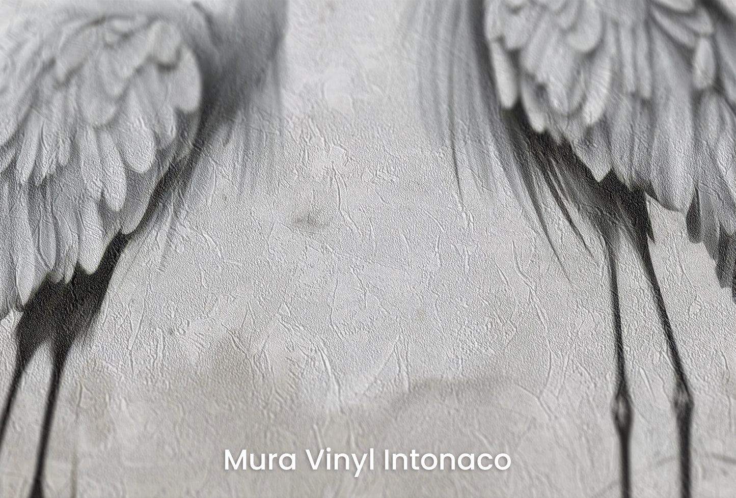 Zbliżenie na artystyczną fototapetę o nazwie Lunar Duo na podłożu Mura Vinyl Intonaco - struktura tartego tynku.