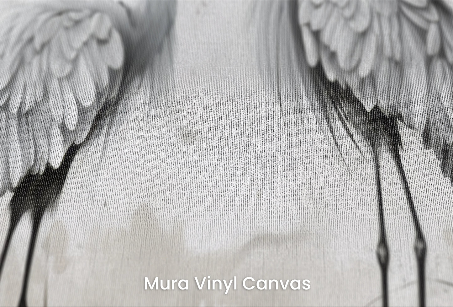 Zbliżenie na artystyczną fototapetę o nazwie Lunar Duo na podłożu Mura Vinyl Canvas - faktura naturalnego płótna.