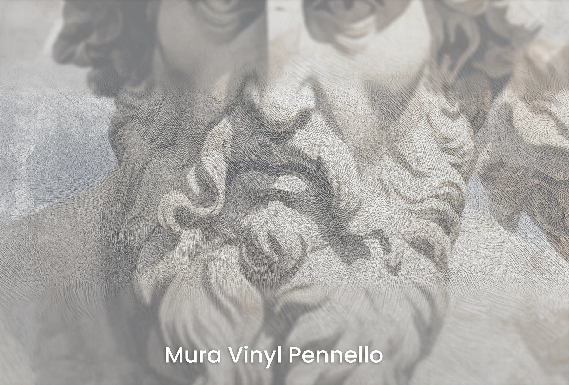 Zbliżenie na artystyczną fototapetę o nazwie Philosopher's Ensemble na podłożu Mura Vinyl Pennello - faktura pociągnięć pędzla malarskiego.