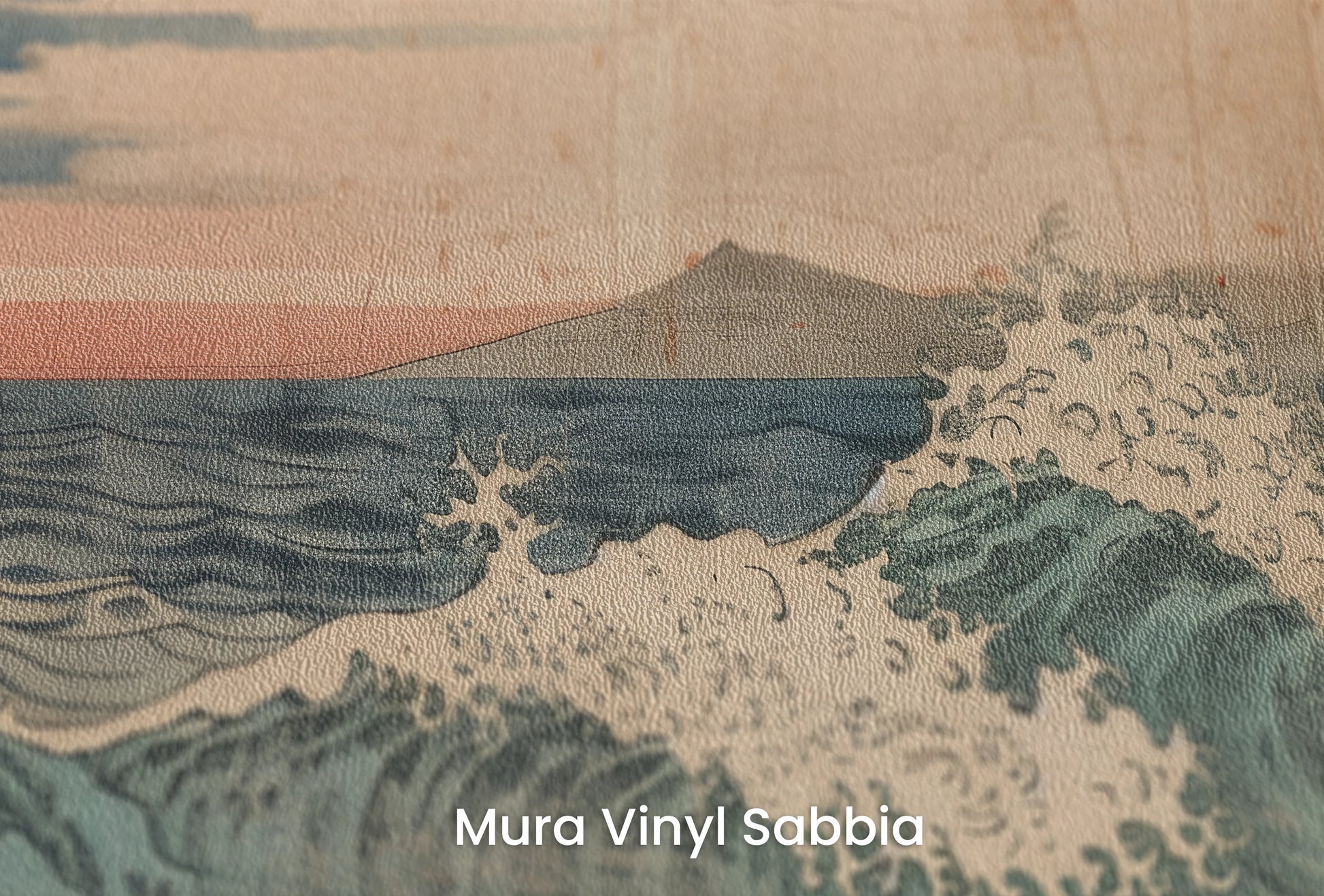 Zbliżenie na artystyczną fototapetę o nazwie Vintage Ocean View na podłożu Mura Vinyl Sabbia struktura grubego ziarna piasku.
