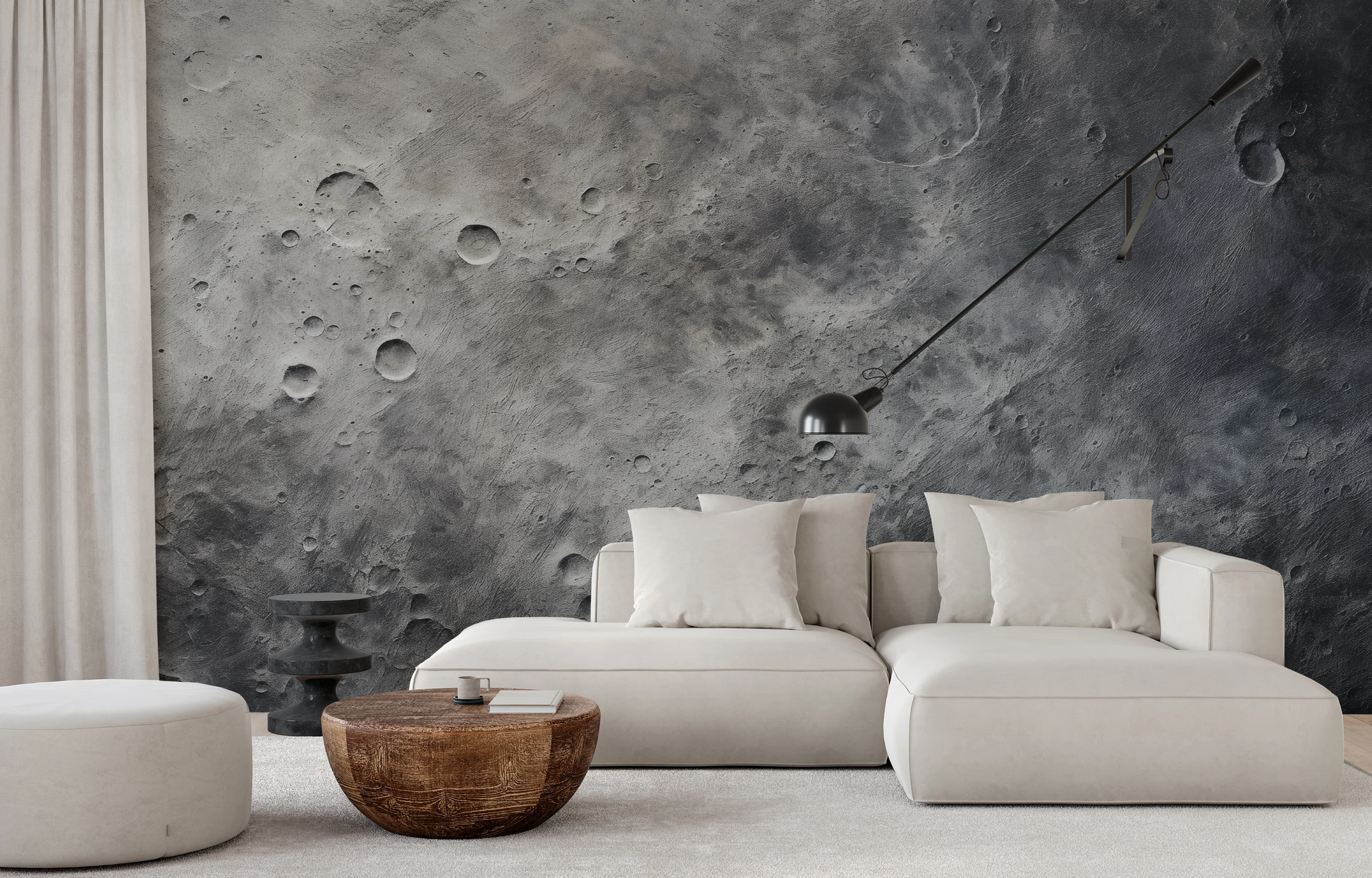 Wzór fototapety artystycznej o nazwie Moon's Tranquility #2 pokazanej w aranżacji wnętrza.