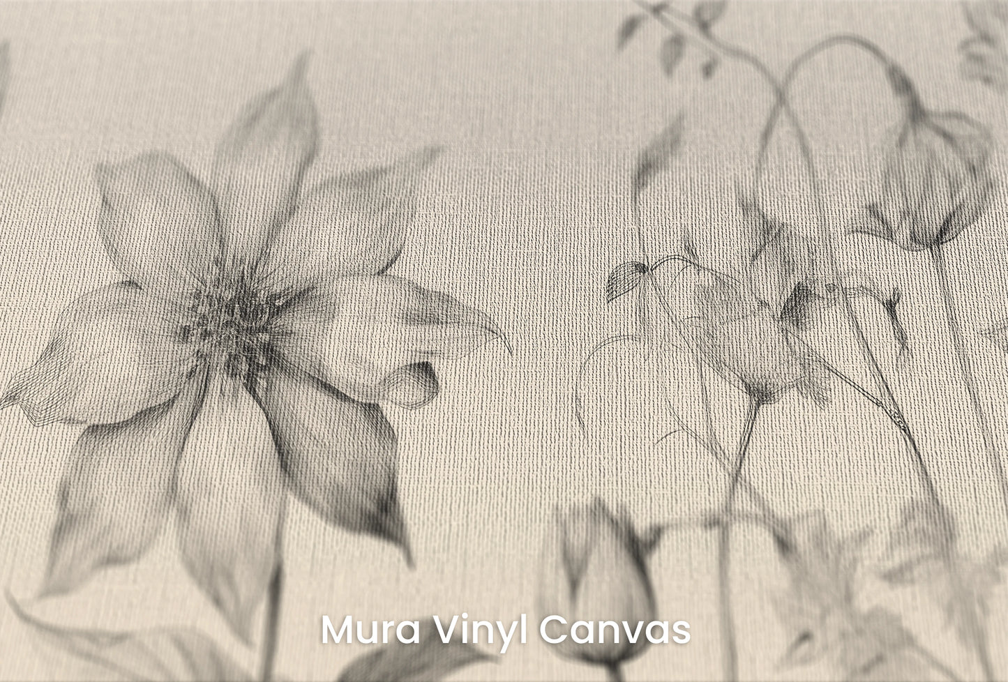 Zbliżenie na artystyczną fototapetę o nazwie Botanical Study na podłożu Mura Vinyl Canvas - faktura naturalnego płótna.