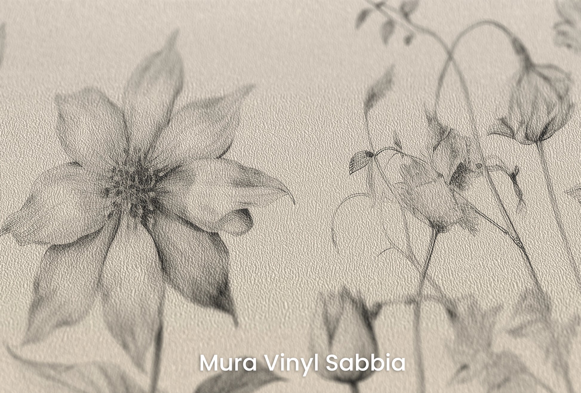 Zbliżenie na artystyczną fototapetę o nazwie Botanical Study na podłożu Mura Vinyl Sabbia struktura grubego ziarna piasku.