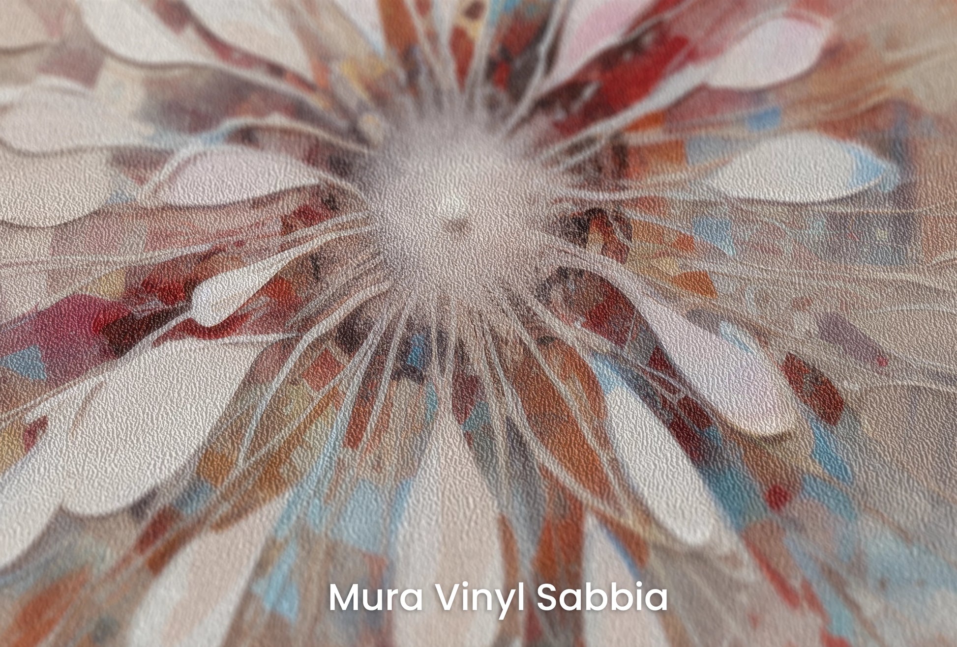 Zbliżenie na artystyczną fototapetę o nazwie Earthly Meditation na podłożu Mura Vinyl Sabbia struktura grubego ziarna piasku.