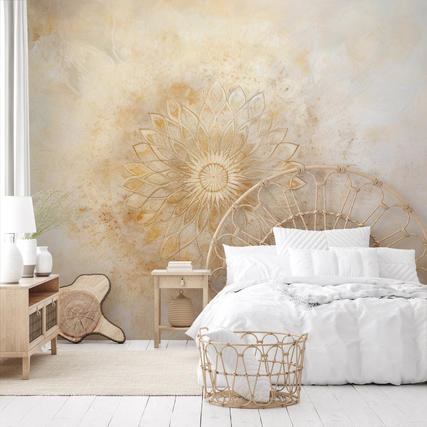 Wzór fototapety o nazwie Subtle Sunburst pokazanej w kontekście pomieszczenia.