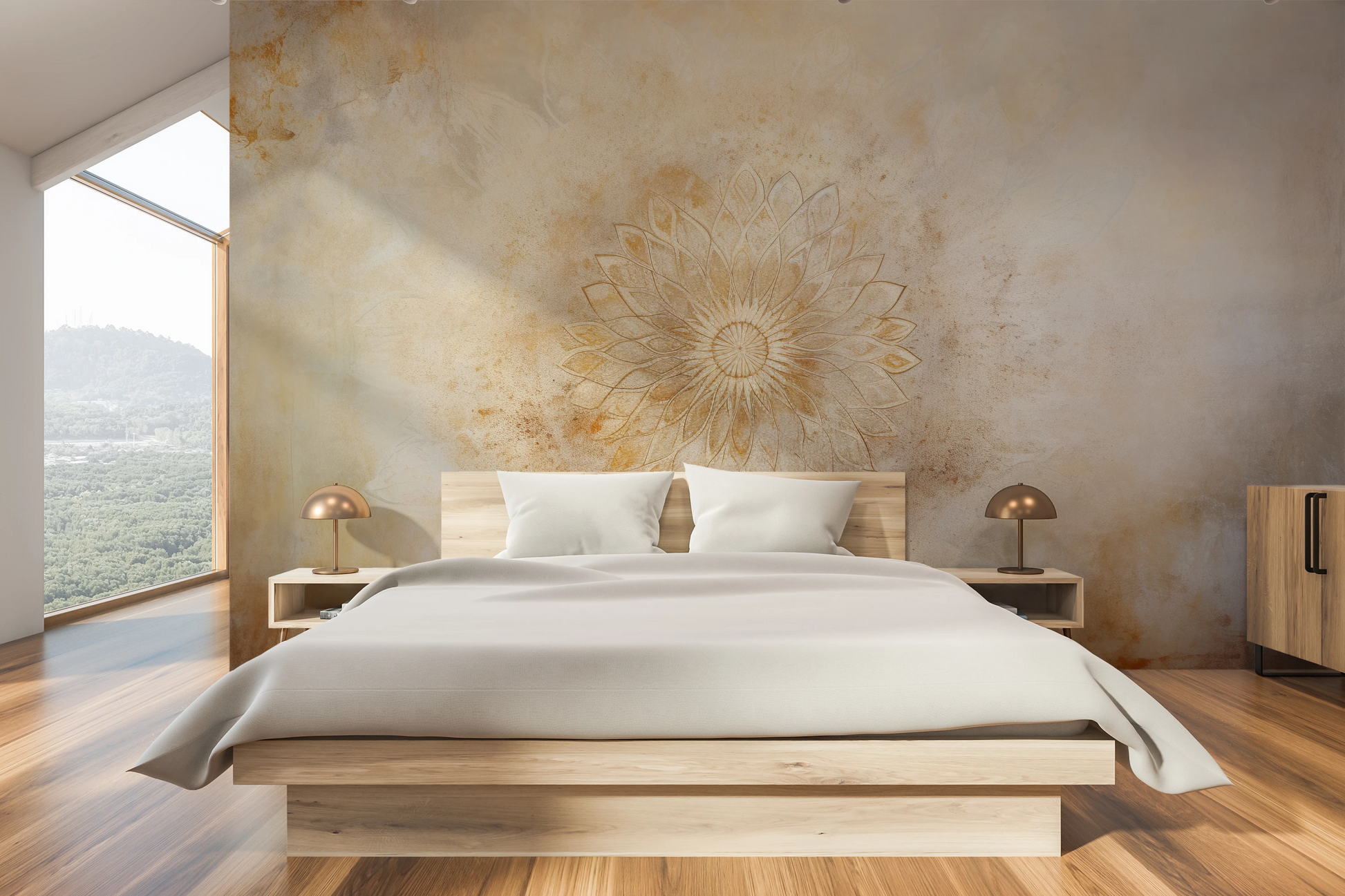 Fototapeta artystyczna o nazwie Subtle Sunburst pokazana w aranżacji wnętrza.