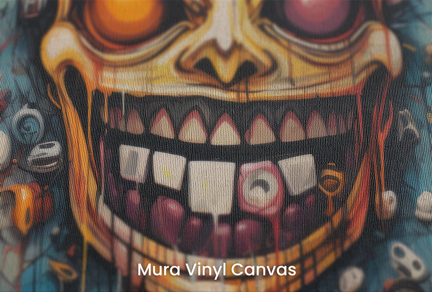 Zbliżenie na artystyczną fototapetę o nazwie Frightful Reverie na podłożu Mura Vinyl Canvas - faktura naturalnego płótna.