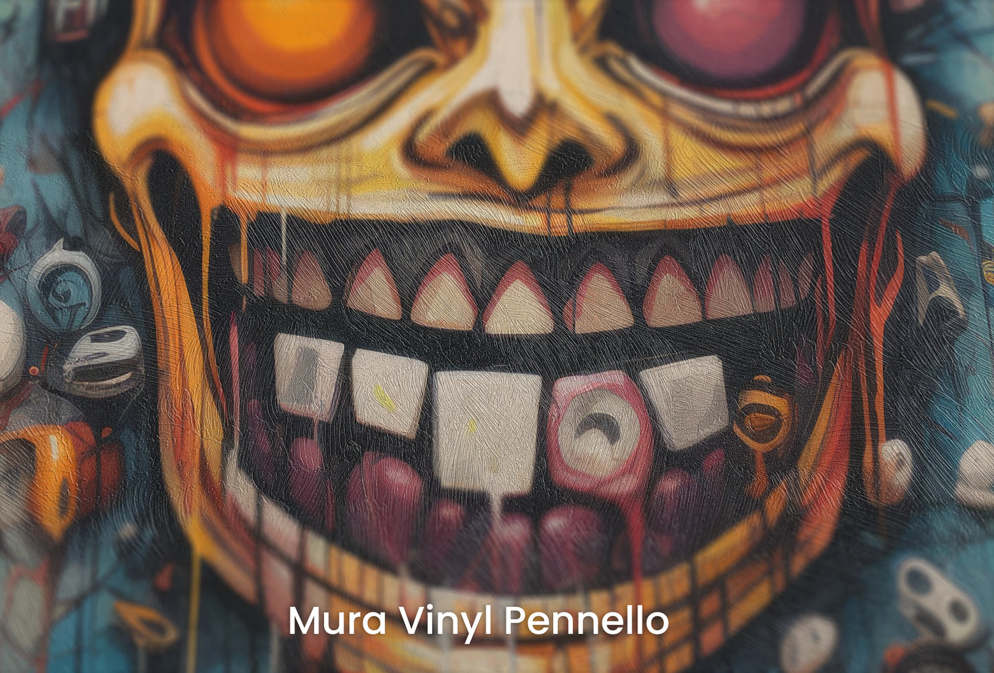 Zbliżenie na artystyczną fototapetę o nazwie Frightful Reverie na podłożu Mura Vinyl Pennello - faktura pociągnięć pędzla malarskiego.