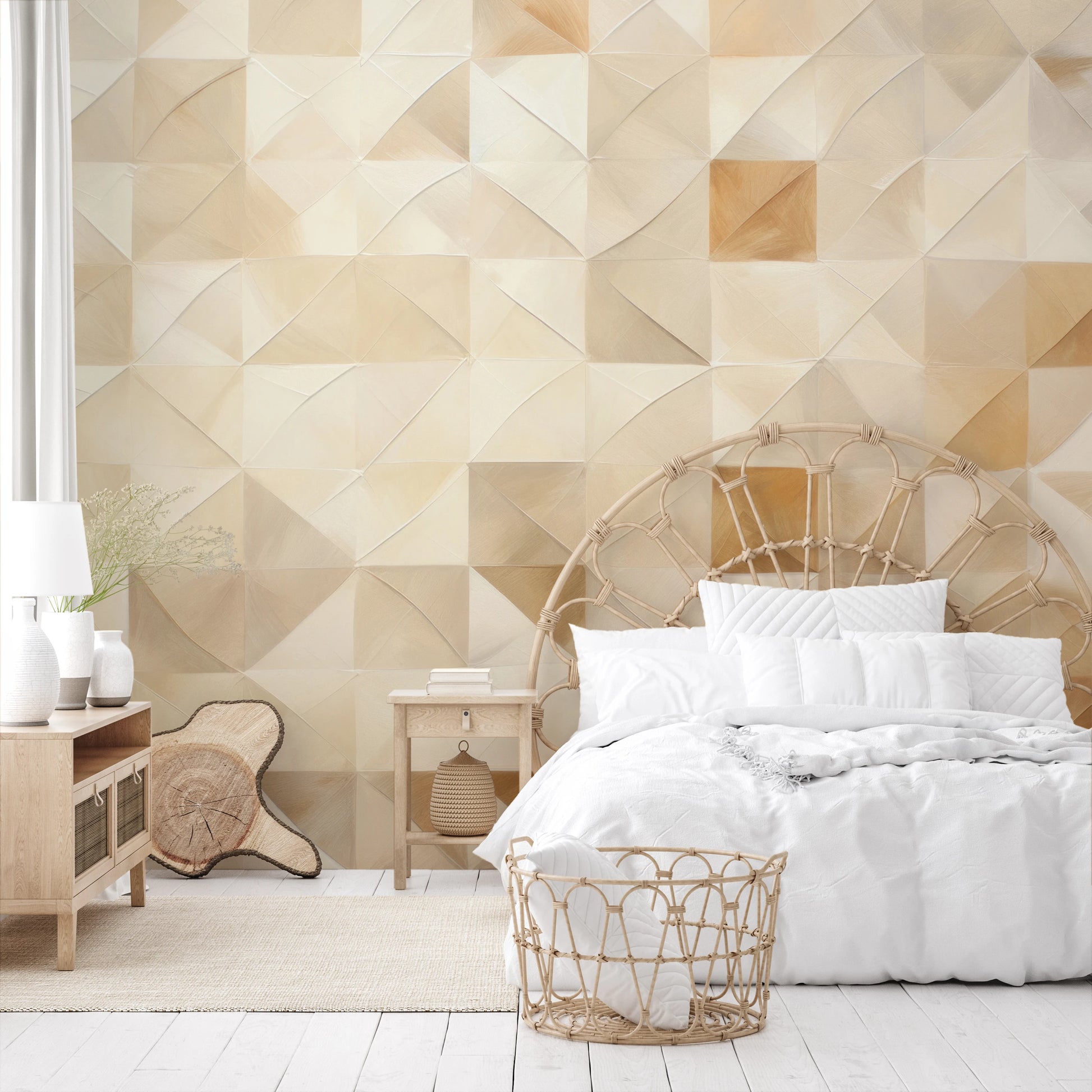 Fototapeta artystyczna o nazwie Golden Mosaic pokazana w aranżacji wnętrza.